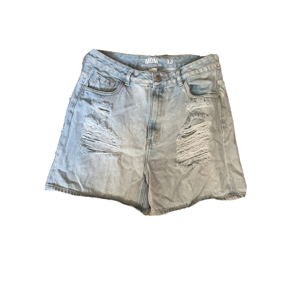 SWS Denim High Rise Distressed Mom Jean Shorts 32" Waist Light‎ Wash Grunge Y2K